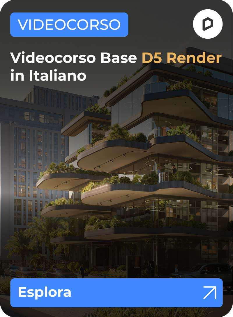 Corso D5 Render in italiano con rendering fotorealistico di un progetto architettonico realizzato con D5 Render