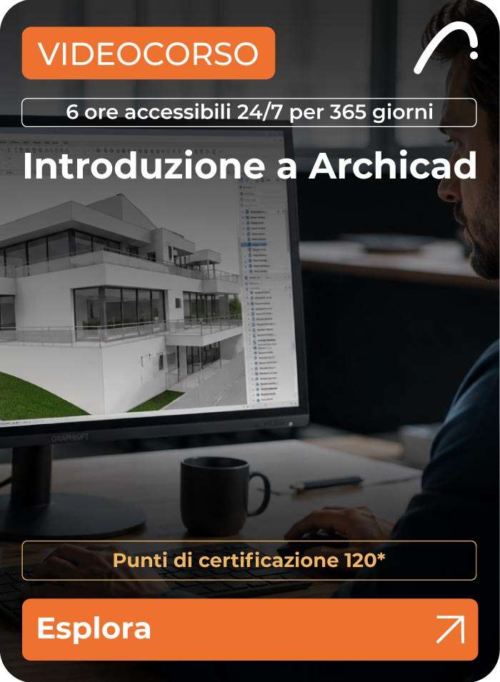 Professionista che segue il corso Introduzione a Archicad e svolge un quiz BIM su piattaforma Graphisoft Learn.